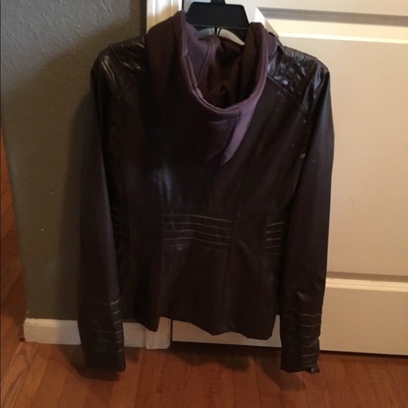 Junior brown leather like jacket with hoodie - Picture 3 of 6